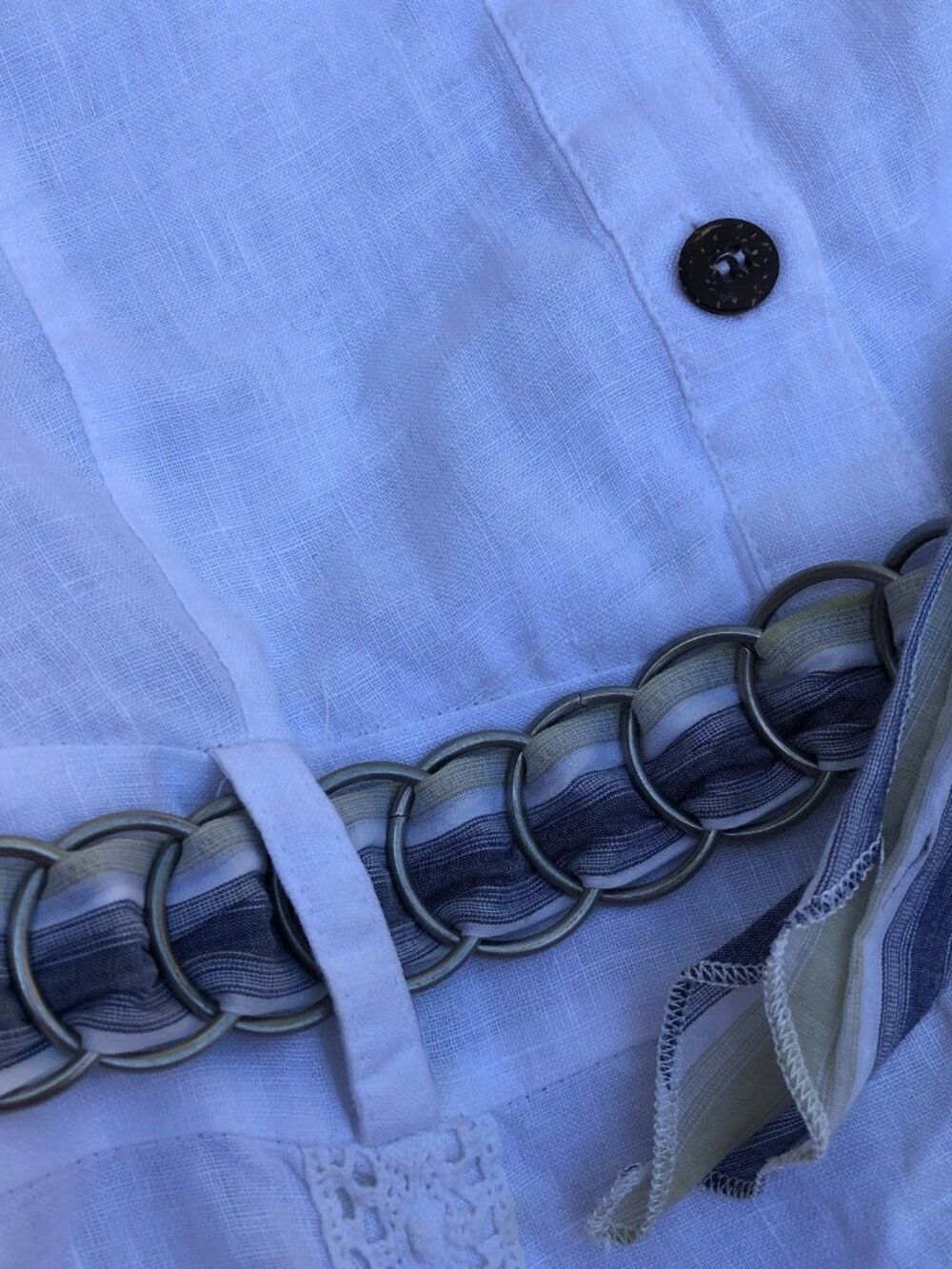 SUNNY LEIGH 100% Linen Button Dress Women's 10 White Short Sleeve - Picture 5 of 8